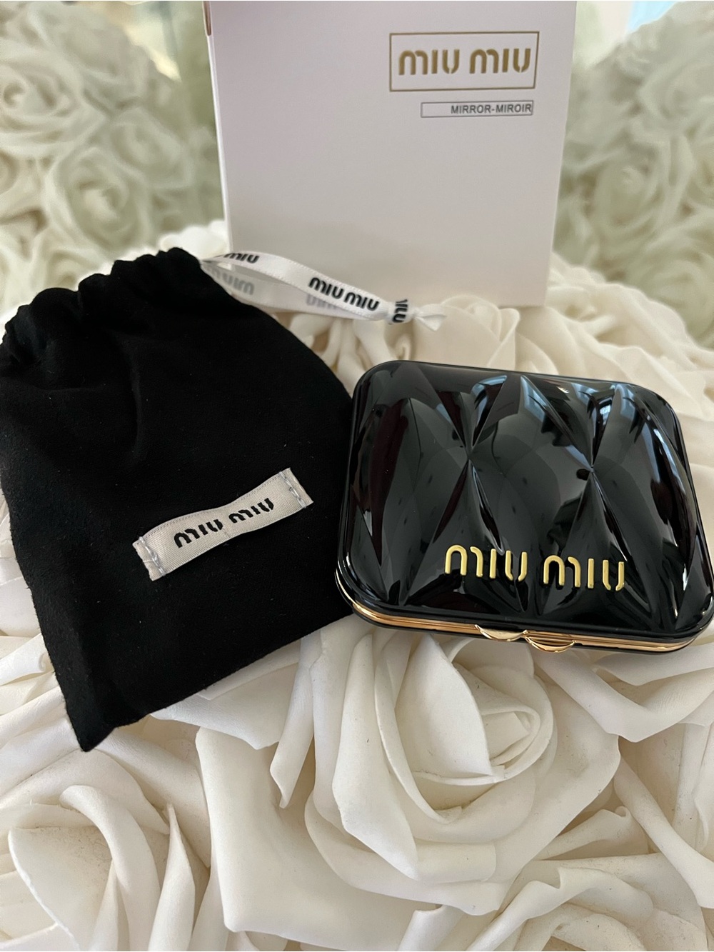 Miu Miu beauty gwp Black Quilted dual sided Compact mirror new in box